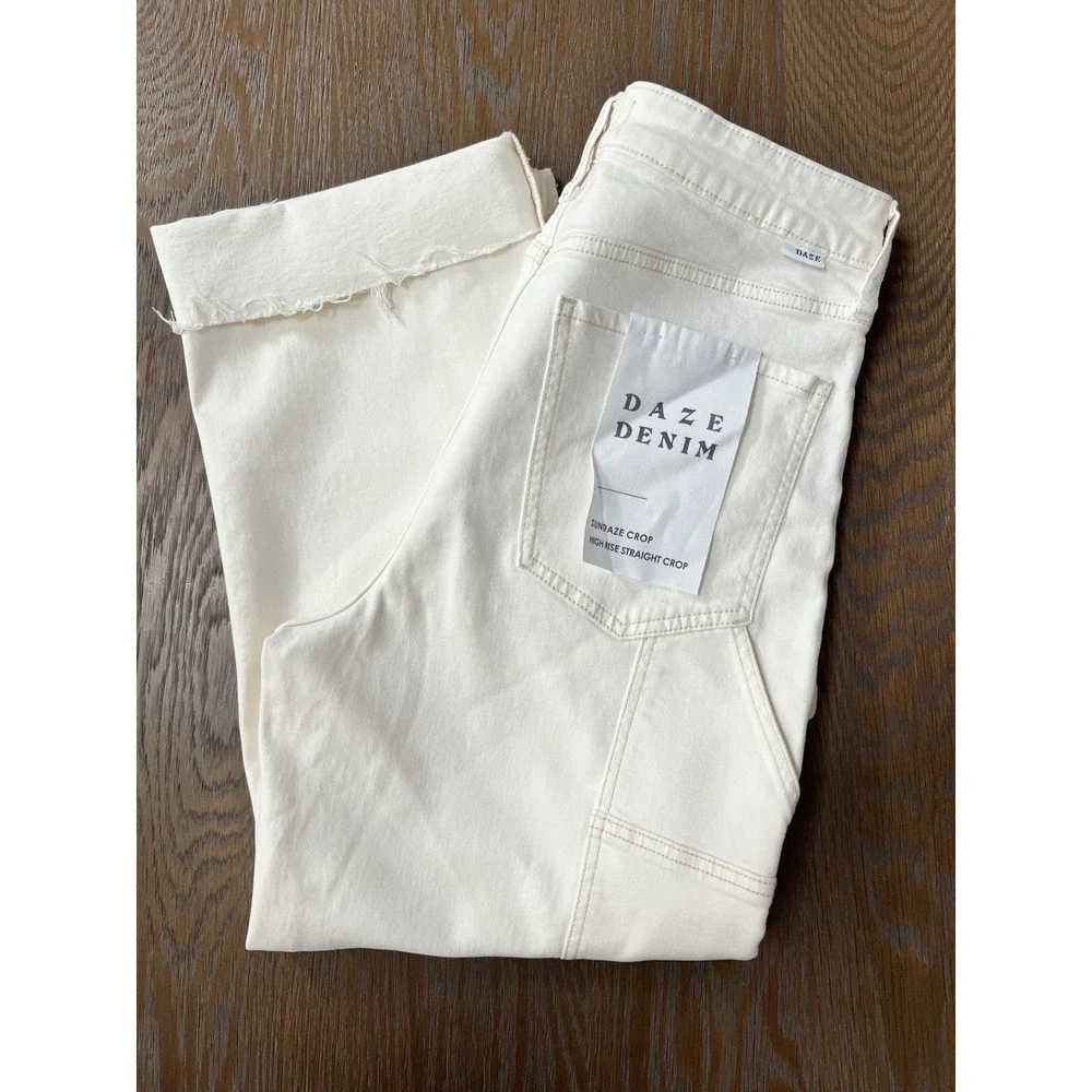 Daze Denim Sundaze Crop Off White Carpenter Straight Jeans 30